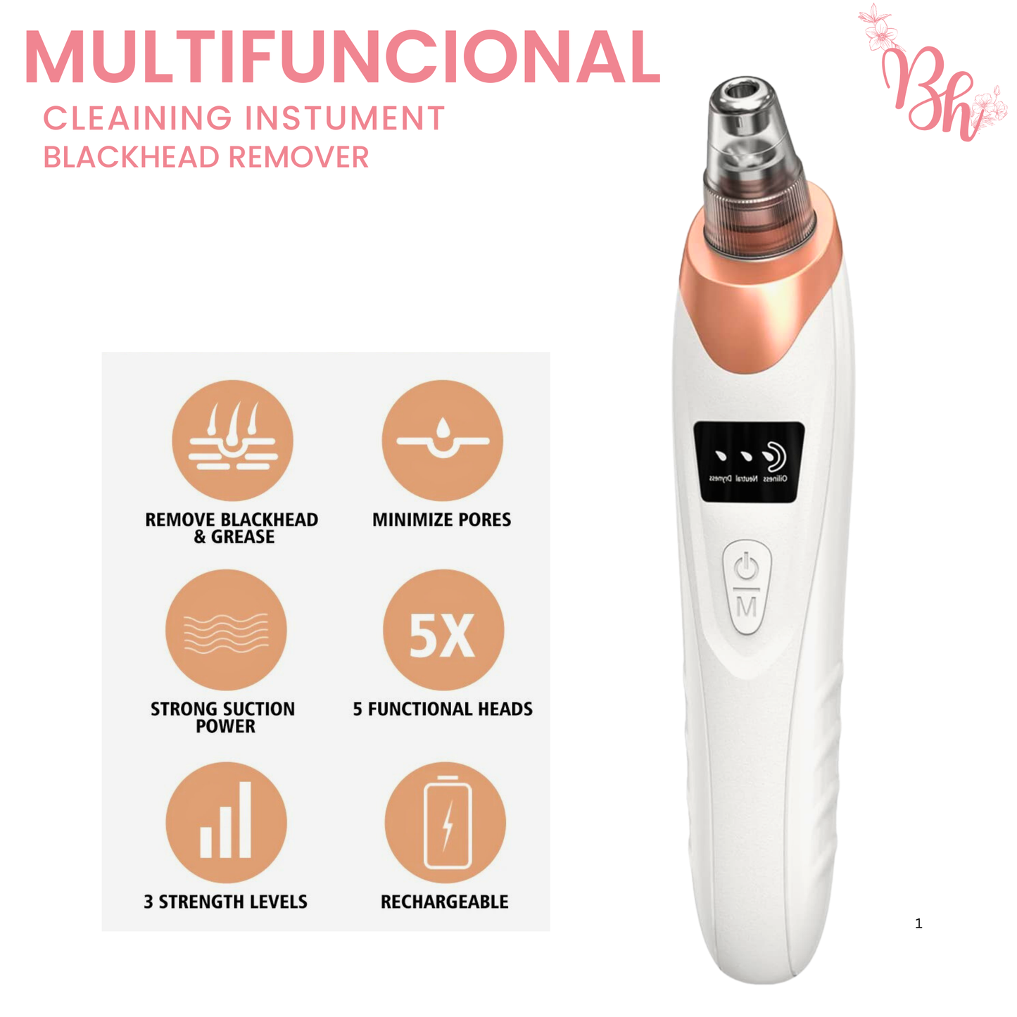 5-in-1 Blackhead Remover Vacuum | Pore Cleaner for Acne, Pimples & Whiteheads | Powerful Suction for Deep Facial Cleansing