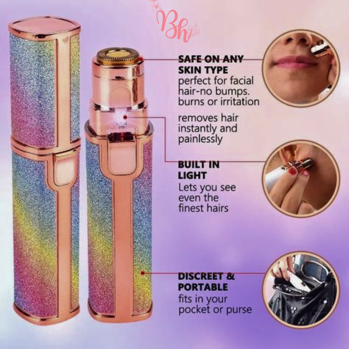 Painless Facial 2 IN 1 Hair Remover for Women | Compact, Battery-Operated with Light