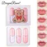 Dragon Ranee 3 Pcs/Box Cute Little Bear Lip Oil Set Moisturizing Lip Glaze Kit Transparent Lip Gloss Tint 4.5gx3pcs DR58A