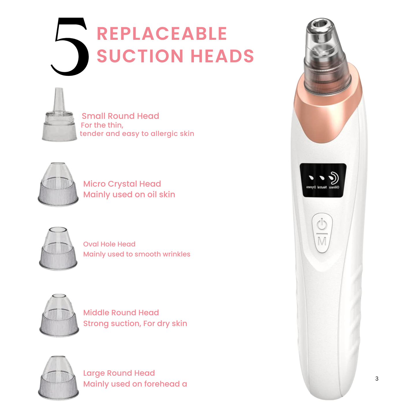 5-in-1 Blackhead Remover Vacuum | Pore Cleaner for Acne, Pimples & Whiteheads | Powerful Suction for Deep Facial Cleansing