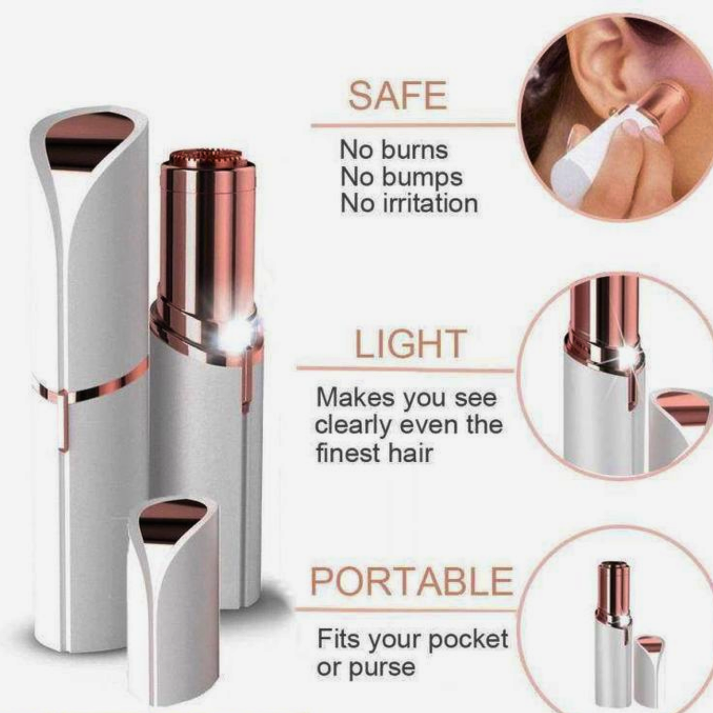 Painless Facial Hair Remover for Women | Compact, Battery-Operated with Light