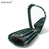 Julystar 5pcs Makeup Brush Set Shell Mirror Blush Powder Eyeshadow Highlighter Foundation Beauty Tool dark green colour