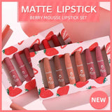 Dragon Ranee 6pcs/set Strawberry Matte Lip Gloss Smooth Velvet Lip Glaze Waterproof Lasting Liquid Lipstick ( B )