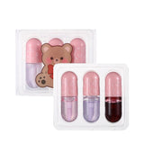 Dragon Ranee 3 Pcs/Box Cute Little Bear Lip Oil Set Moisturizing Lip Glaze Kit Transparent Lip Gloss Tint 4.5gx3pcs DR58A